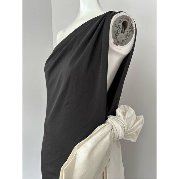 NWT Daniele Carlotta Sleeveless Colorblock One Shoulder Gown Black Ivory Size XS - Picture 10 of 12